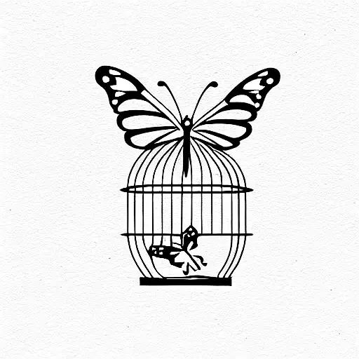 butterfly in a cage tattoo design idea