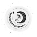 crescent-shaped moon and the birth dates arranged in a circular pattern around it  tattoo design idea
