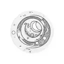 crescent-shaped moon and the birth dates arranged in a circular pattern around it  tattoo design idea