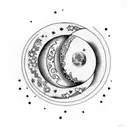 crescent-shaped moon and the birth dates arranged in a circular pattern around it  tattoo design idea