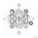  moon and the birth dates arranged in a circular pattern around it  tattoo design idea