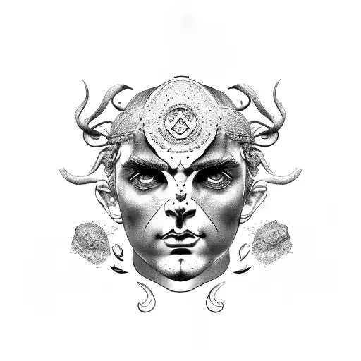 Apollo and Dionysus statue split face tattoo design idea