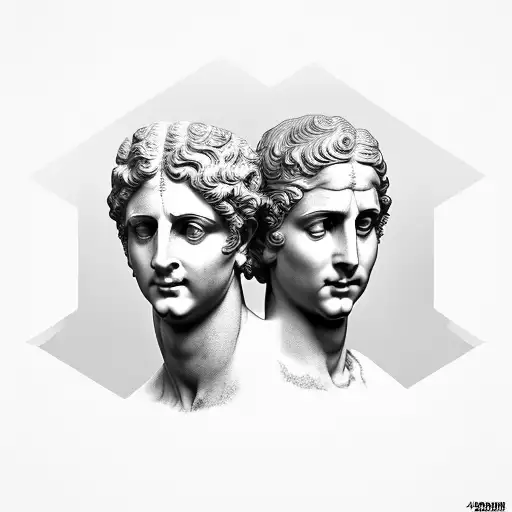 Apollo and Dionysus statue two faced  tattoo design idea