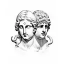 Apollo and Dionysus statue two faced  tattoo design idea