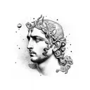 Apollo and Dionysus statue split face tattoo design idea
