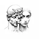 Apollo and Dionysus statue split face tattoo design idea