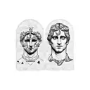 Apollo and Dionysus statue split face tattoo design idea