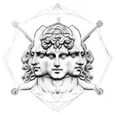 Apollo and Dionysus statue split face tattoo design idea