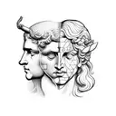 Apollo and Dionysus statue split face tattoo design idea