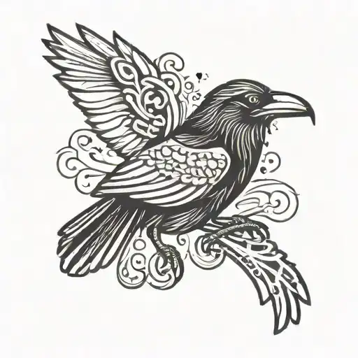 a raven drawn with norse viking design elements tattoo design idea