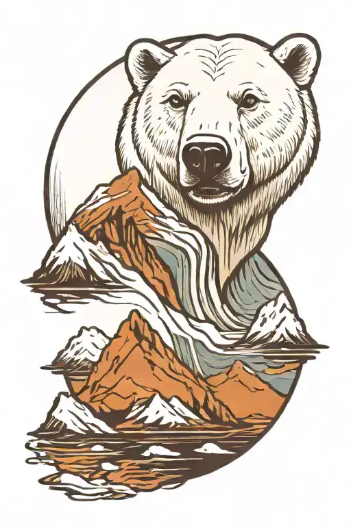 polar bear head with Arctic lake and mountains  tattoo design idea