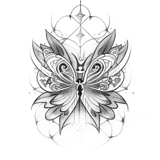 A tattoo design featuring a supernatural creature surrounded by butterflies tattoo design idea