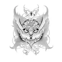 A tattoo design featuring a supernatural creature surrounded by butterflies tattoo design idea