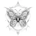 A tattoo design featuring a supernatural creature surrounded by butterflies tattoo design idea