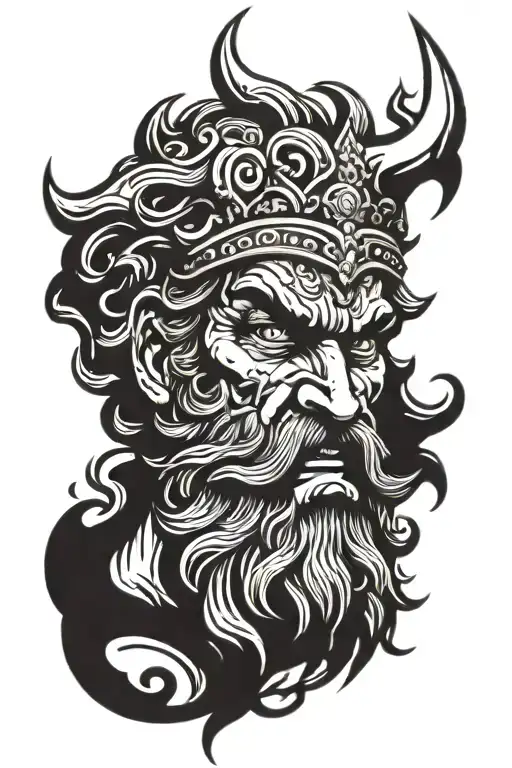 angry poseidon god tattoo design idea