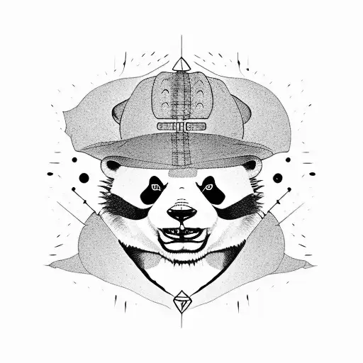 a stylised panda who has an angry and determined expression, who is freeing himself from something that keeps him still  tattoo design idea