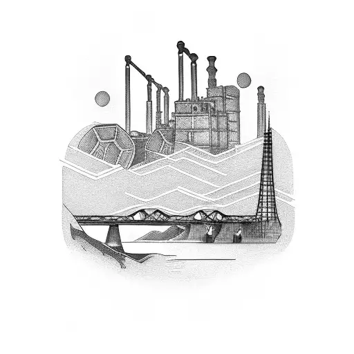  bridge with factory and ships  tattoo design idea
