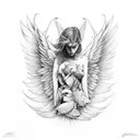 Fallen Angel with shaded clouds and 3 birds  tattoo design idea