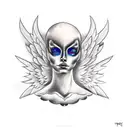 Fallen Angel with shaded clouds and 3 birds  tattoo design idea