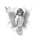 Fallen Angel with shaded clouds and 3 birds  tattoo design idea