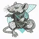 rat with a sword behind his back in a meditation pose tattoo design idea