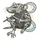 rat with a sword behind his back in a meditation pose tattoo design idea