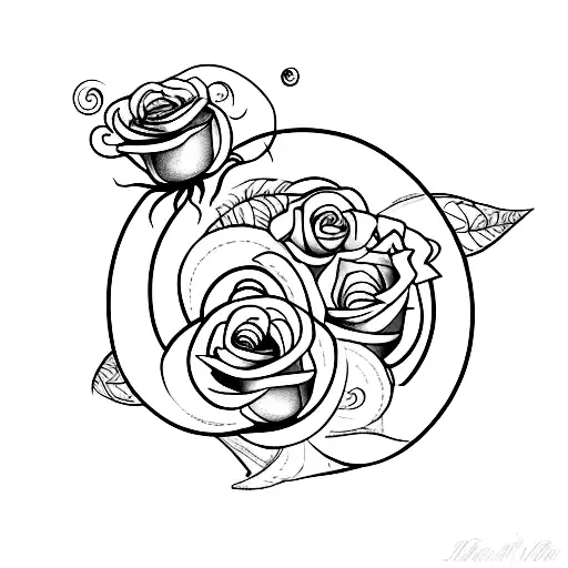 upside down horse shoe with roses creeping up it tattoo design idea