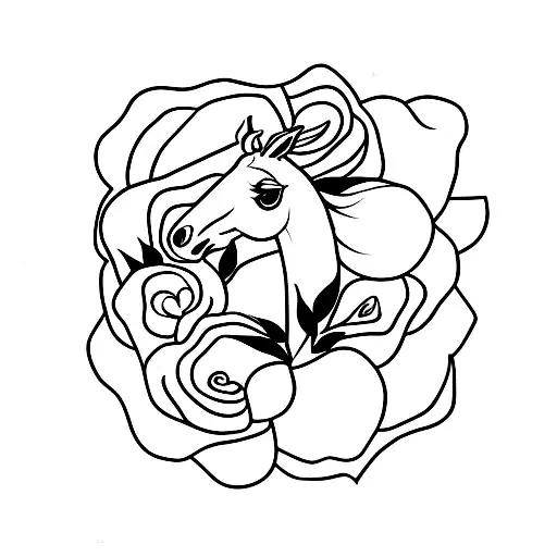 upside down horse shoe with roses creeping up it tattoo design idea