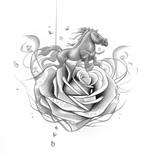 upside down horse shoe with roses creeping up it tattoo design idea