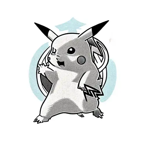 A Pikachu transforming into Zeus, the king of the Greek gods, in a traditional style tattoo design idea