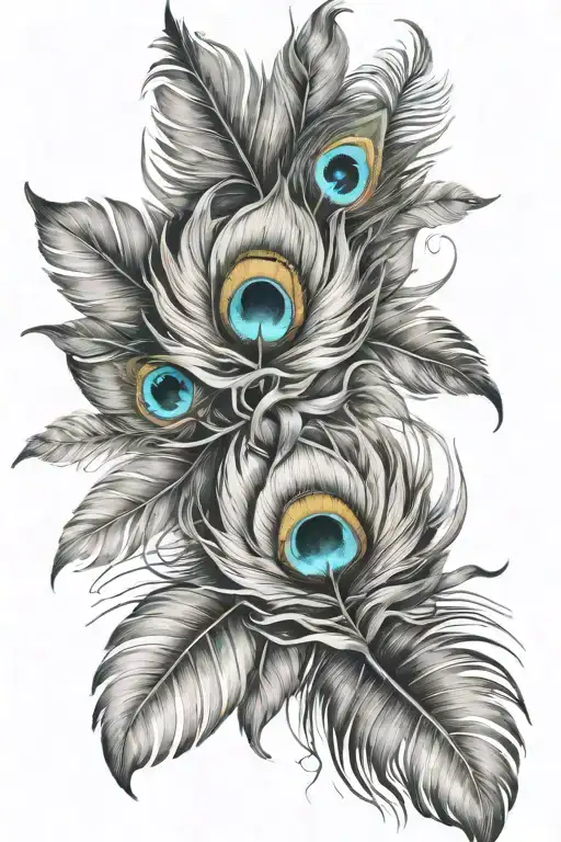 flower large black leaves with peacock feather tattoo design idea