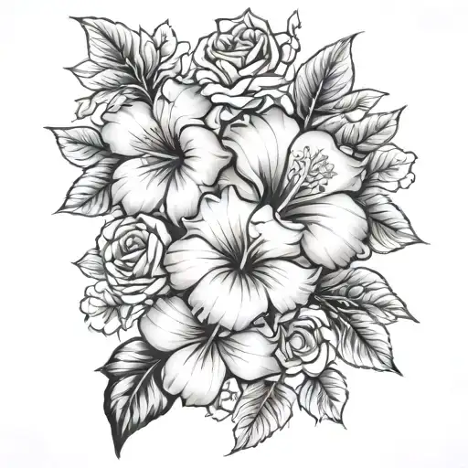 roses mayflowers hibiscus tattoo design idea