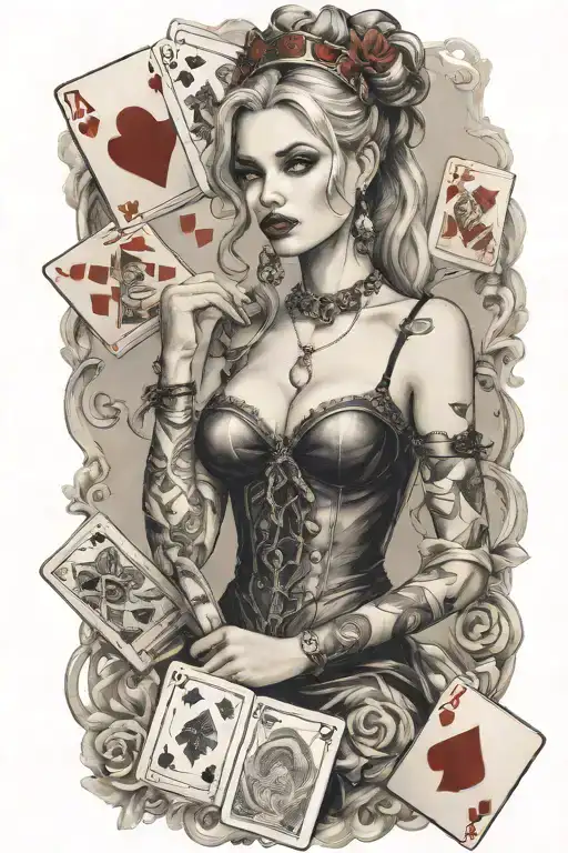 woman like harley queen with playing cards  tattoo design idea