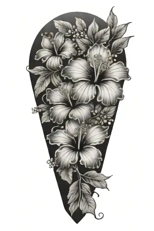hibiscus, jewels, leaves tattoo design idea