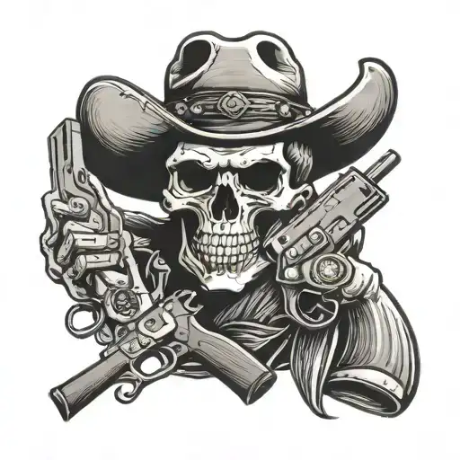 skull cowboy hat and gun  tattoo design idea