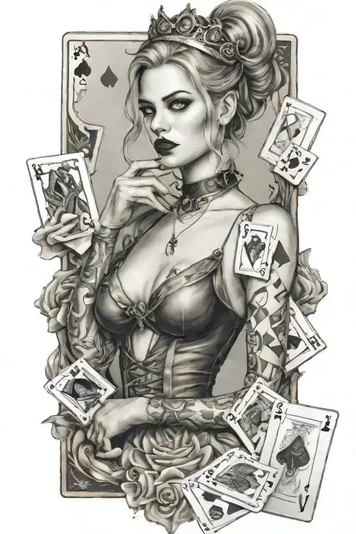 woman like harley queen with playing cards  tattoo design idea