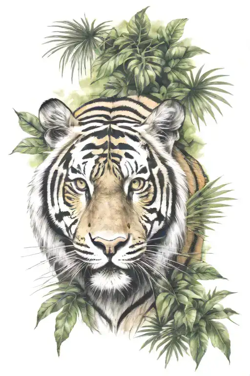 tigre in jungle background tattoo design idea