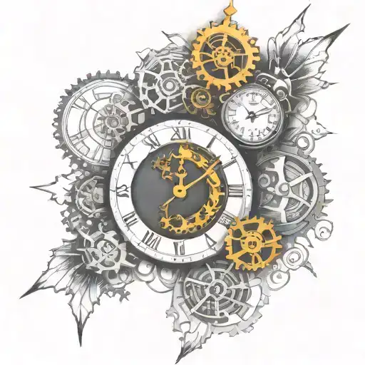 clock, mecanism, steampunk tattoo design idea