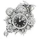 clock, mecanism, steampunk tattoo design idea