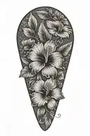 hibiscus, jewels, leaves tattoo design idea