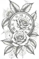 roses. clock, steampunk tattoo design idea
