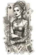woman like harley queen with playing cards  tattoo design idea