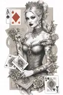 woman like harley queen with playing cards  tattoo design idea
