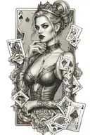 woman like harley queen with playing cards  tattoo design idea