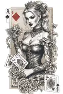 woman like harley queen with playing cards  tattoo design idea