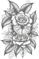 roses. clock, steampunk tattoo design idea