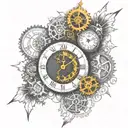 clock, mecanism, steampunk tattoo design idea