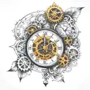 clock, mecanism, steampunk tattoo design idea