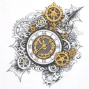 clock, mecanism, steampunk tattoo design idea