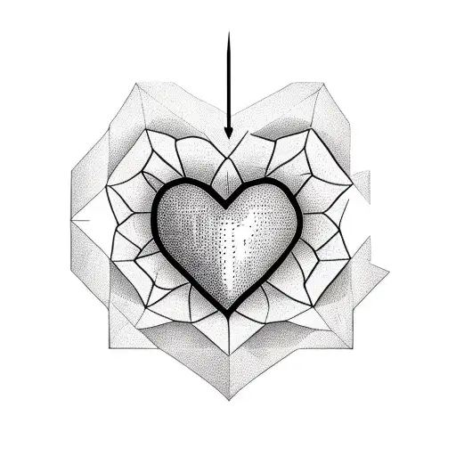 half realistic and half geometric heart with flowers in the midle tattoo design idea